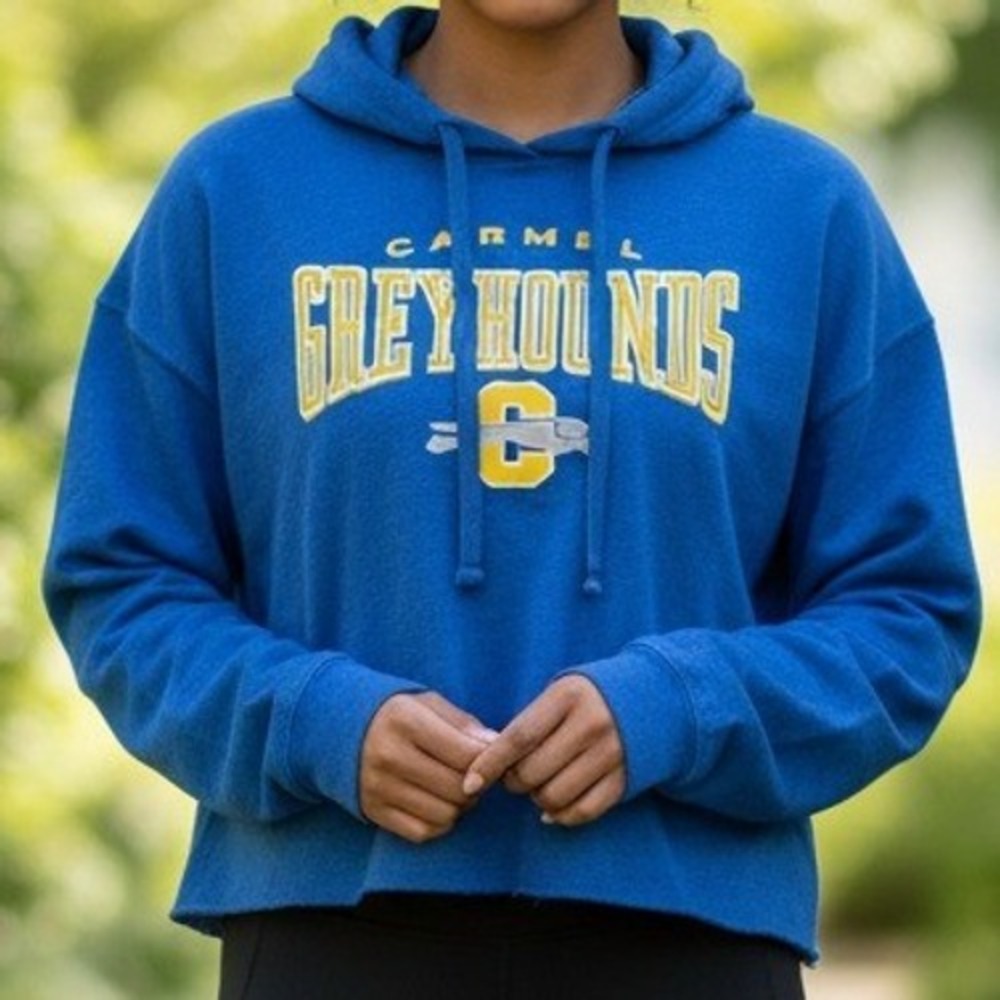 PEL Athletic Carmel Greyhounds Cropped Hoodie Blue Yellow Womens Size L